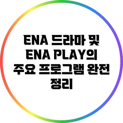 ENA 드라마 및 ENA PLAY의 주요 프로그램 완전 정리