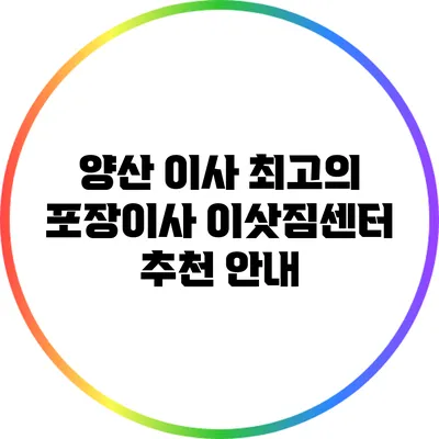 양산 이사: 최고의 포장이사 이삿짐센터 추천 안내
