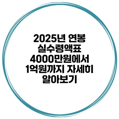 2025년 연봉 실수령액표: 4000만원에서 1억원까지 자세히 알아보기